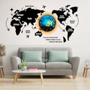 3D Wooden World Map With Esthetic Dial Wall Clock  | Best Quality Wall Clock For Home Decor | Home Decor Clock 40 inch - With Light
